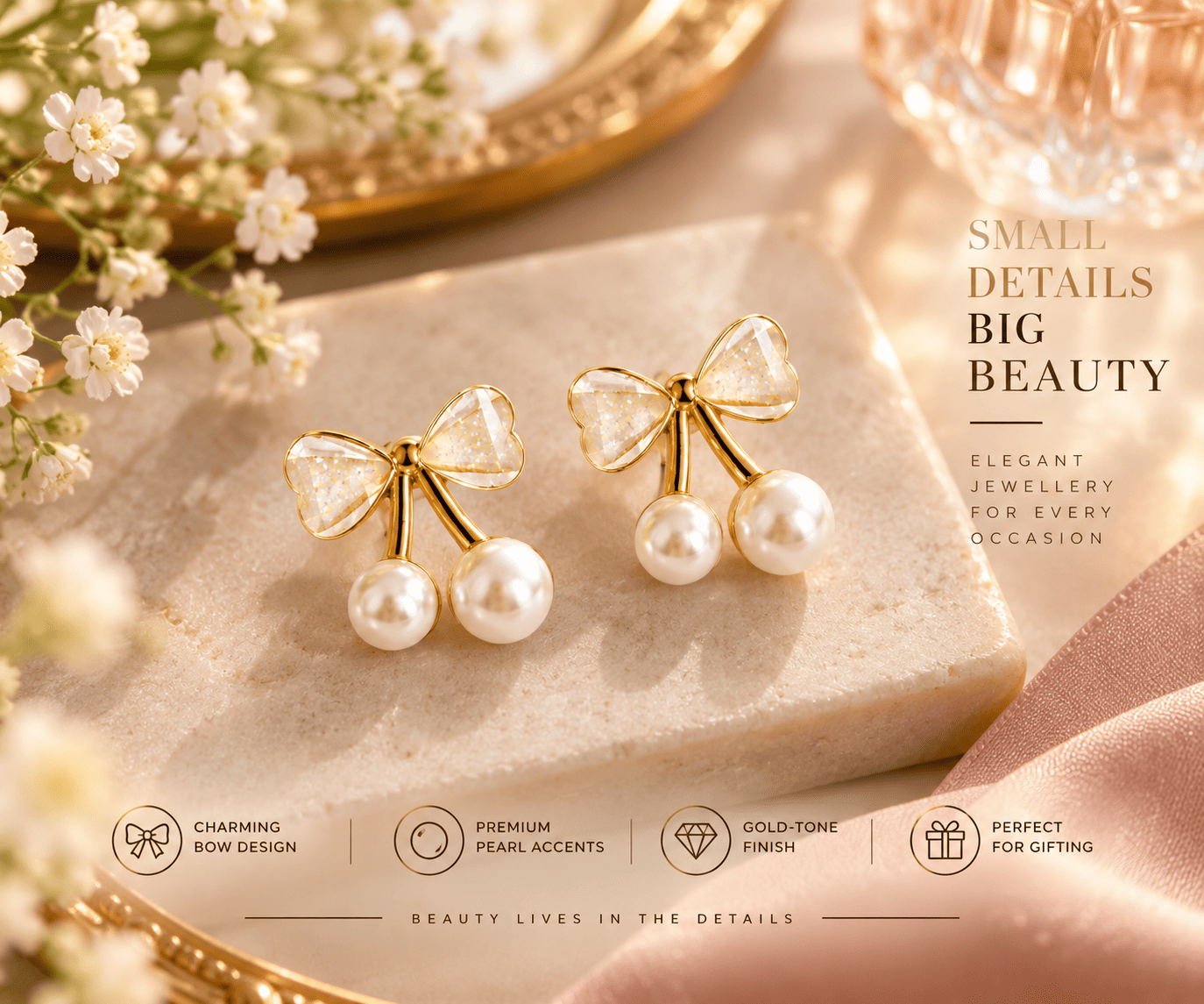 Bow & Pearl Korean Earrings