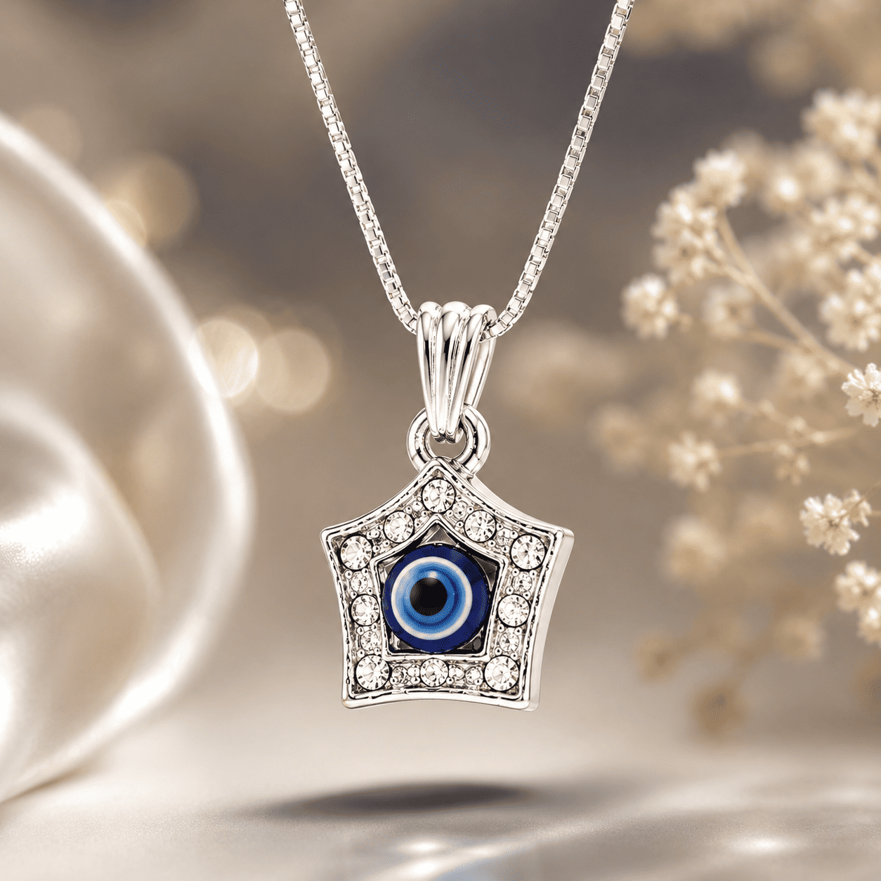 Silver-Tone Star Evil Eye Pendant Necklace