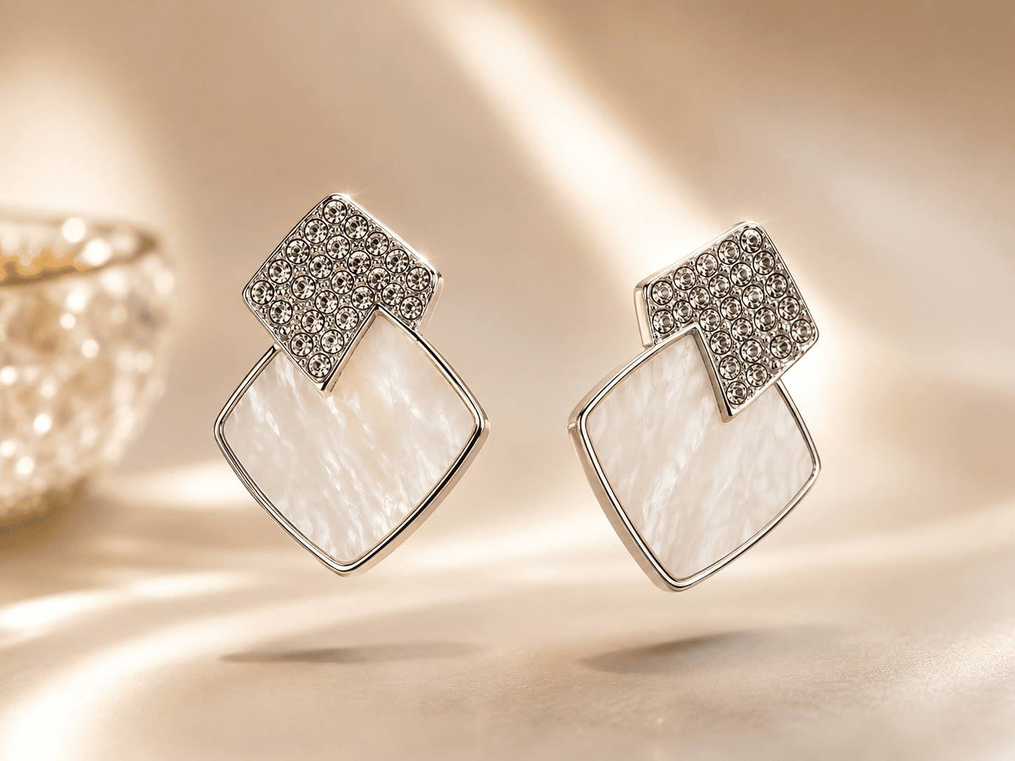 Silver-Tone Geometric Mother-of-Pearl Drop Earrings