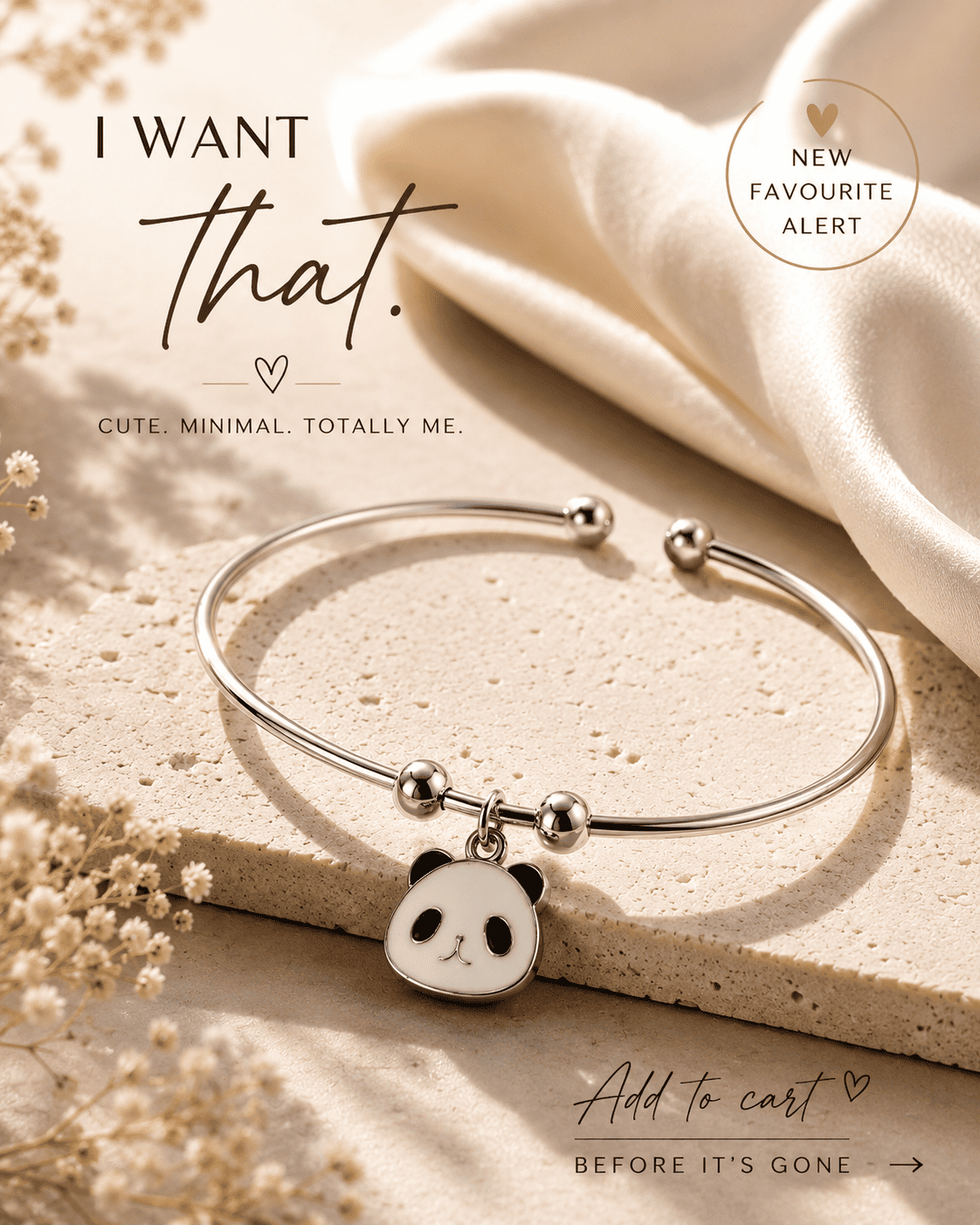 Panda Charm Silver Bangle