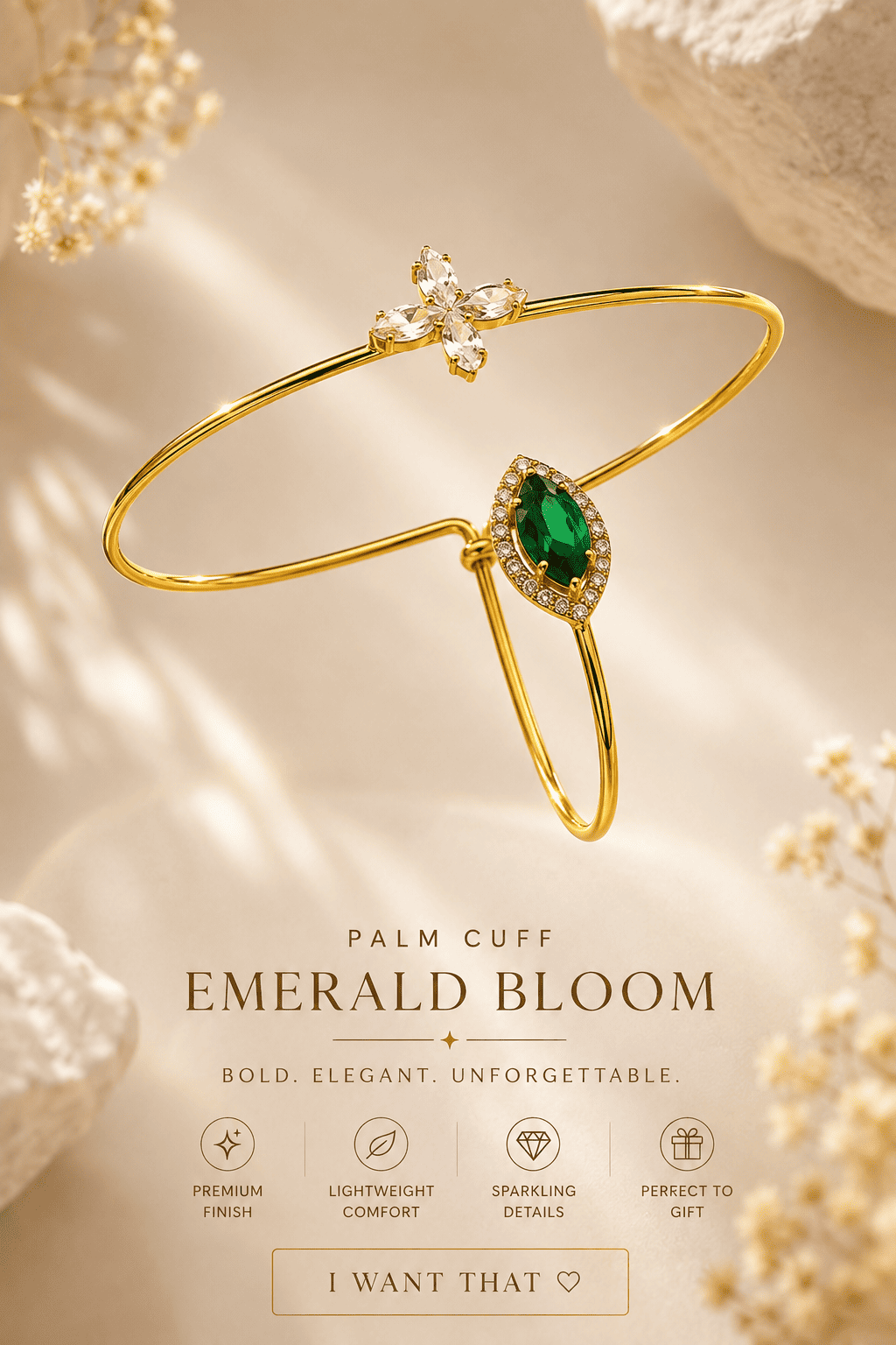 Emerald Bloom Palm Cuff