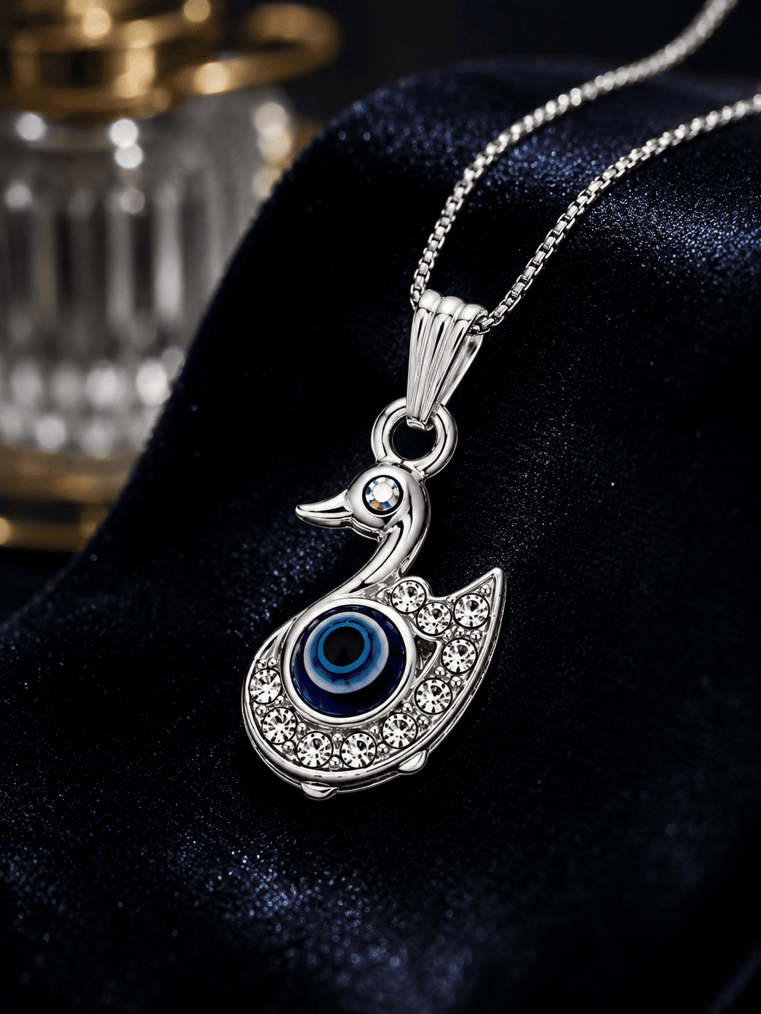 Silver-Tone Swan Evil Eye Pendant Necklace