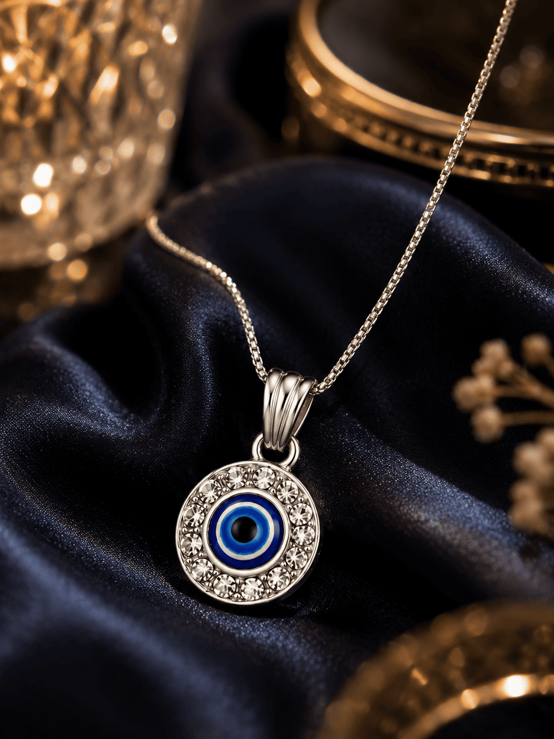 Silver-Tone Blue Evil Eye Pendant Necklace