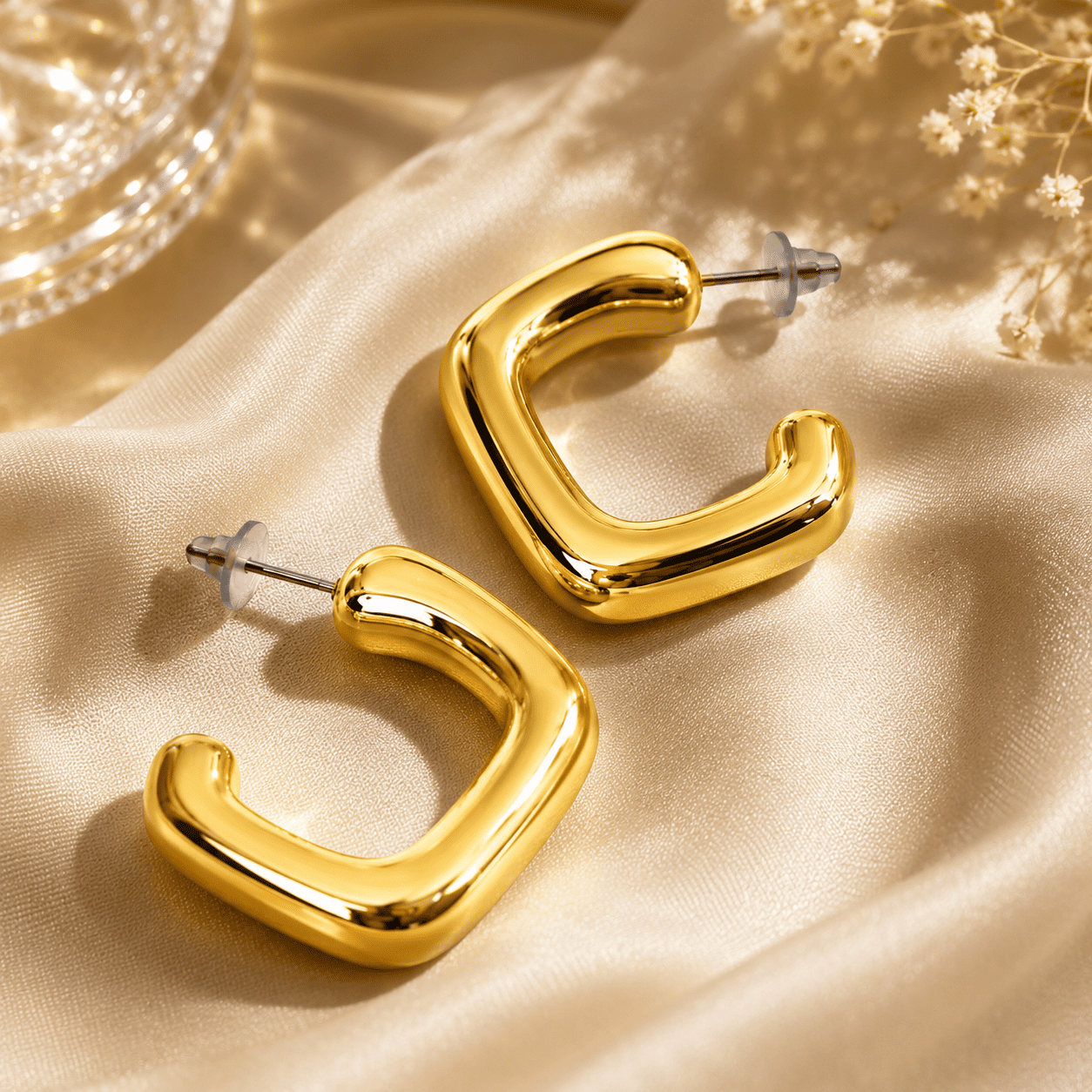 Bold C-Square Gold Hoop Earrings