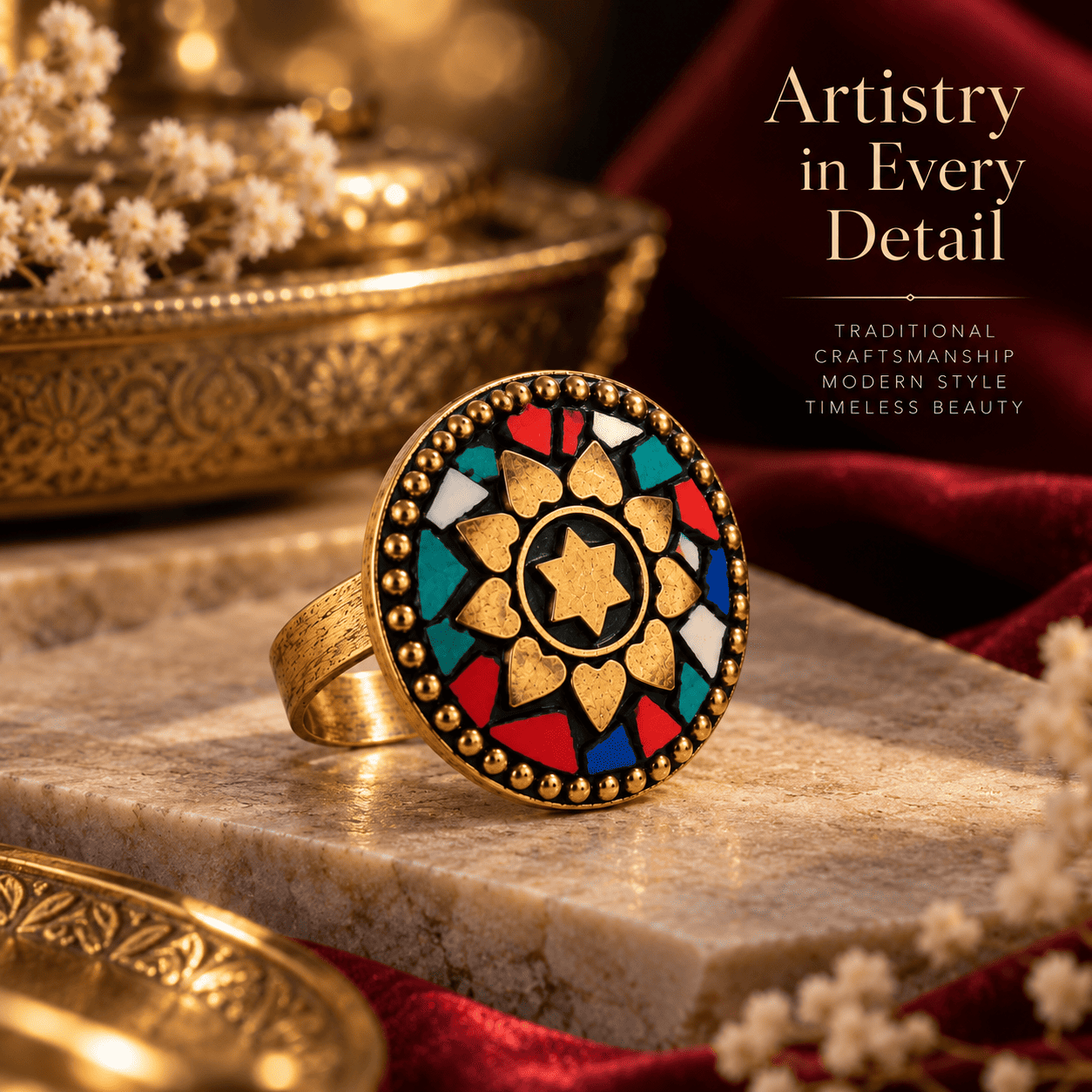 Multicolor Mosaic Statement Ring