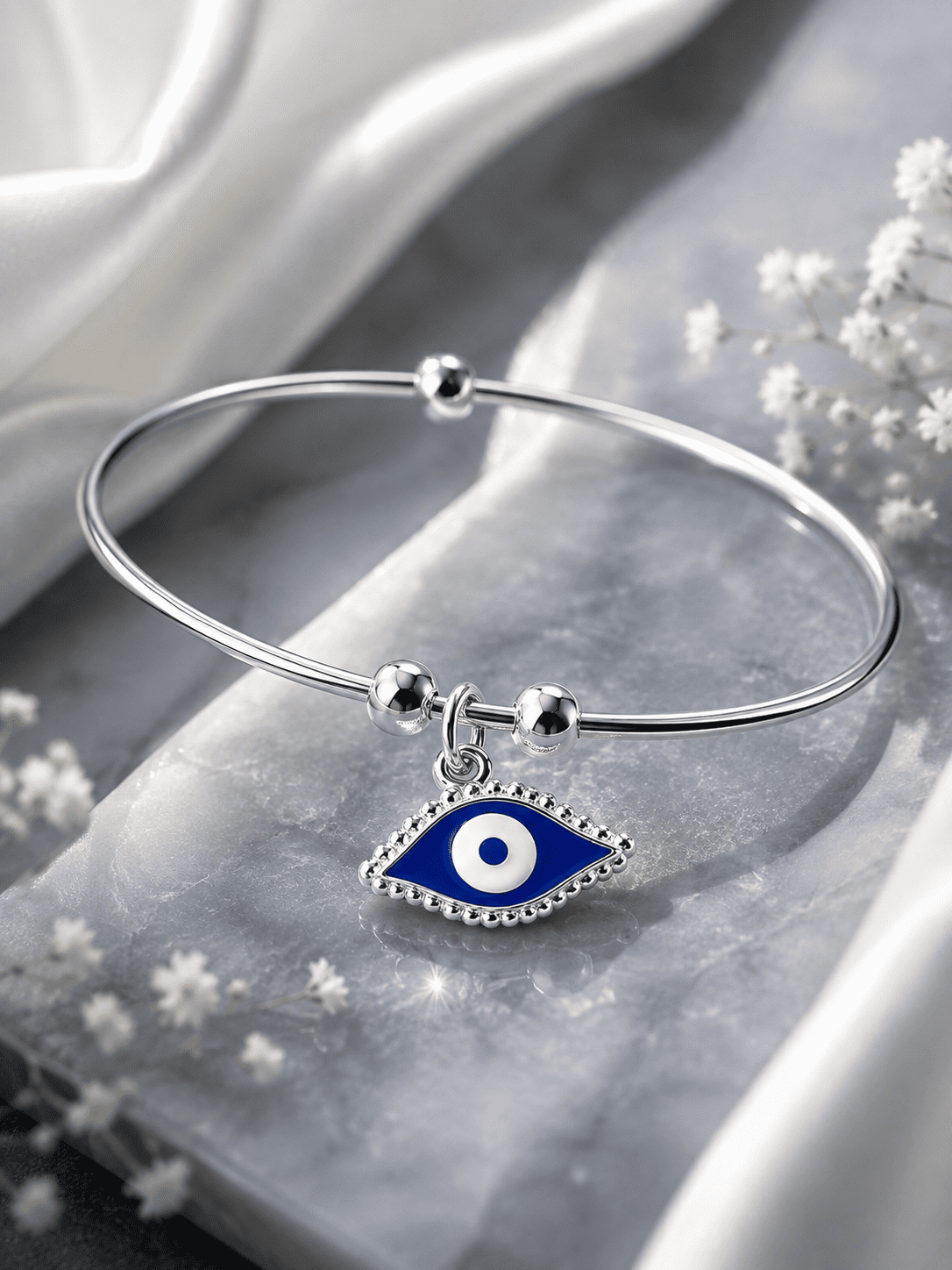 Evil Eye Silver Bangle