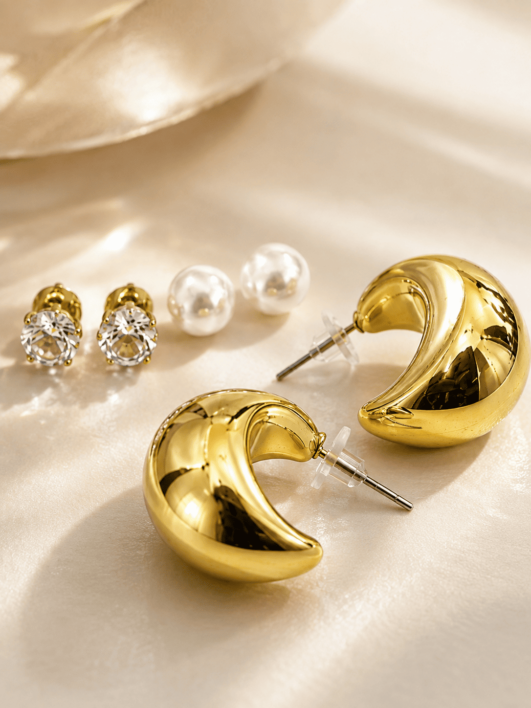 Chunky Gold-Tone Crescent Hoop Earrings Combo