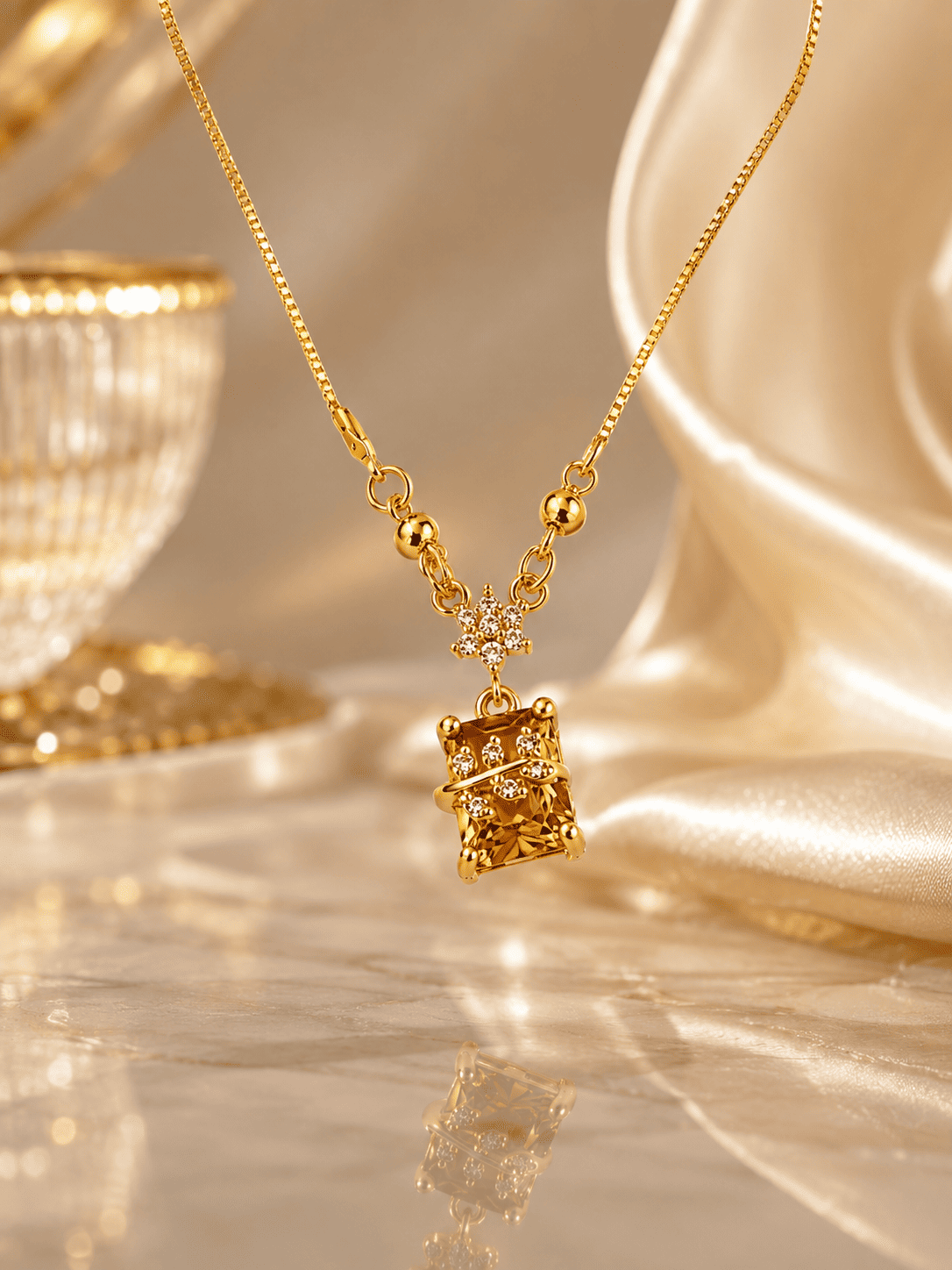 Gold-Tone Crystal Accent Pendant Necklace