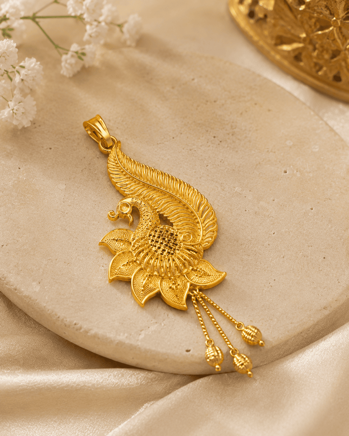 Gold-Tone Peacock & Lotus Pendant Necklace