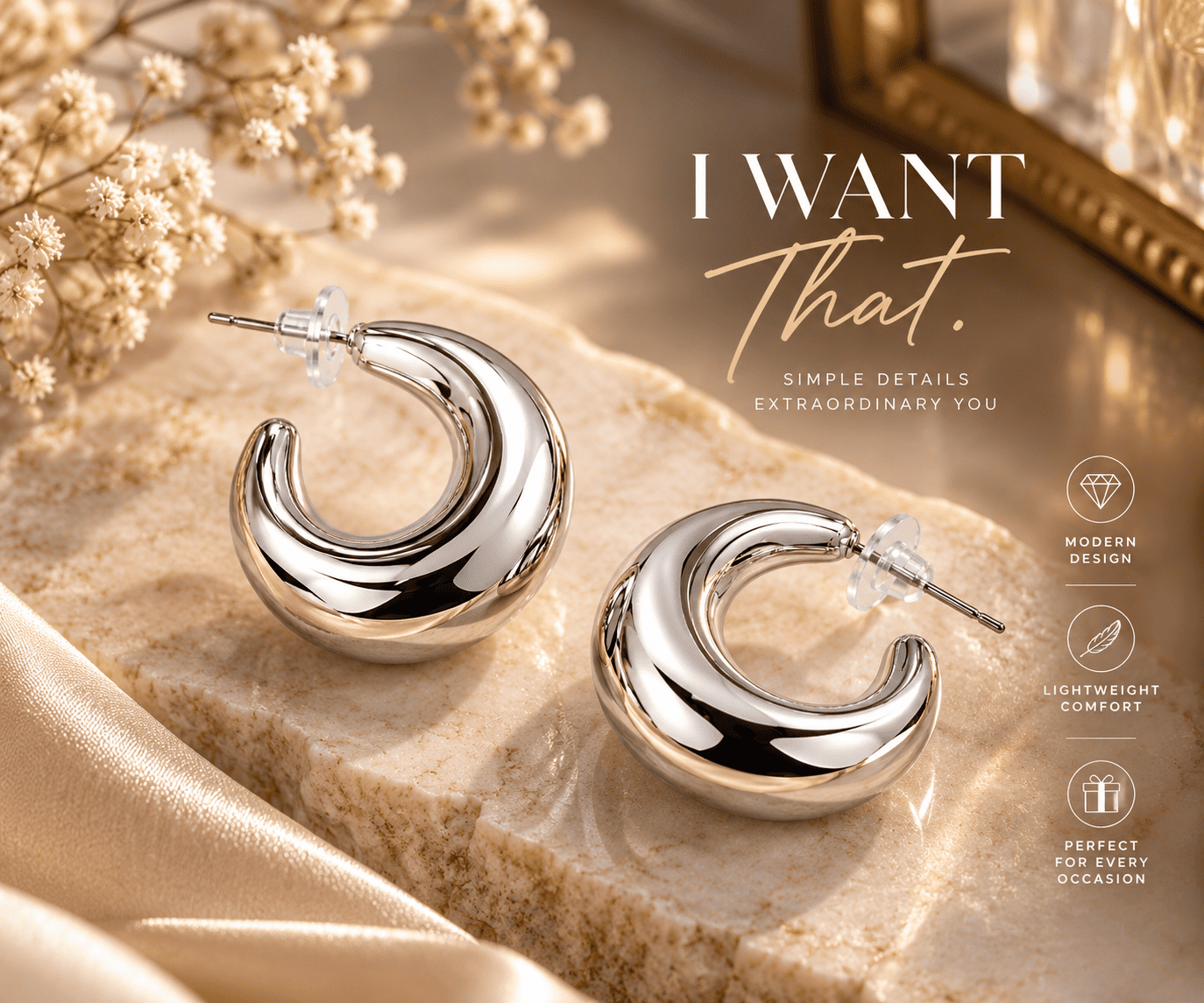 Chunky Crescent Hoop Korean Earrings