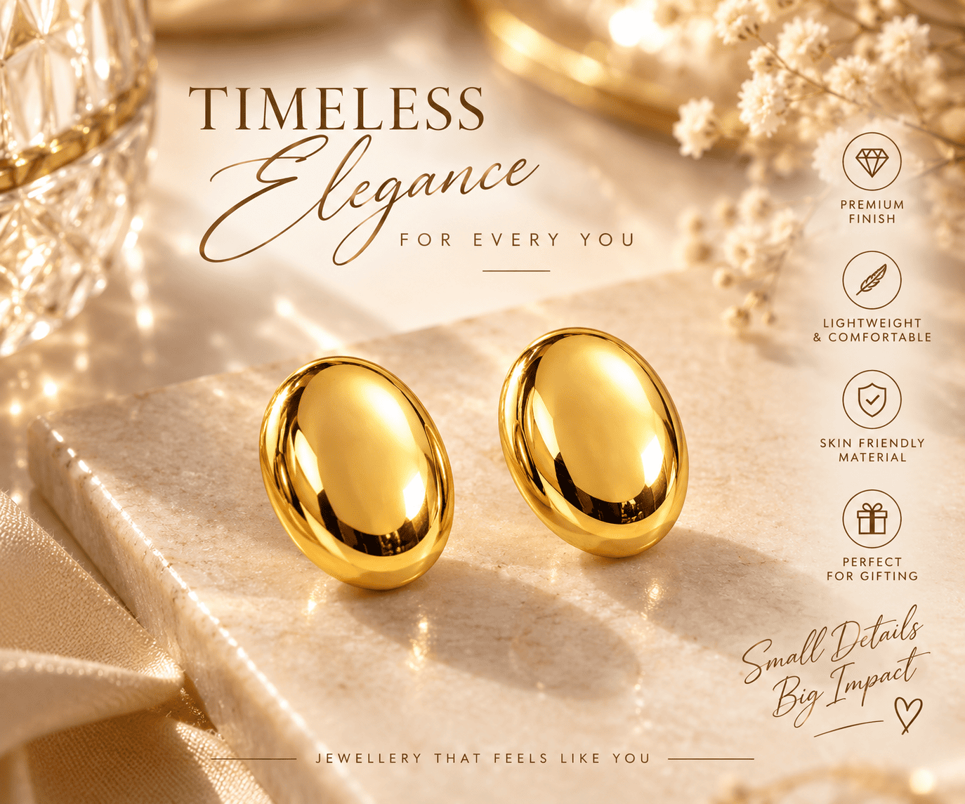 Gold-Tone Oval Dome Stud Earrings