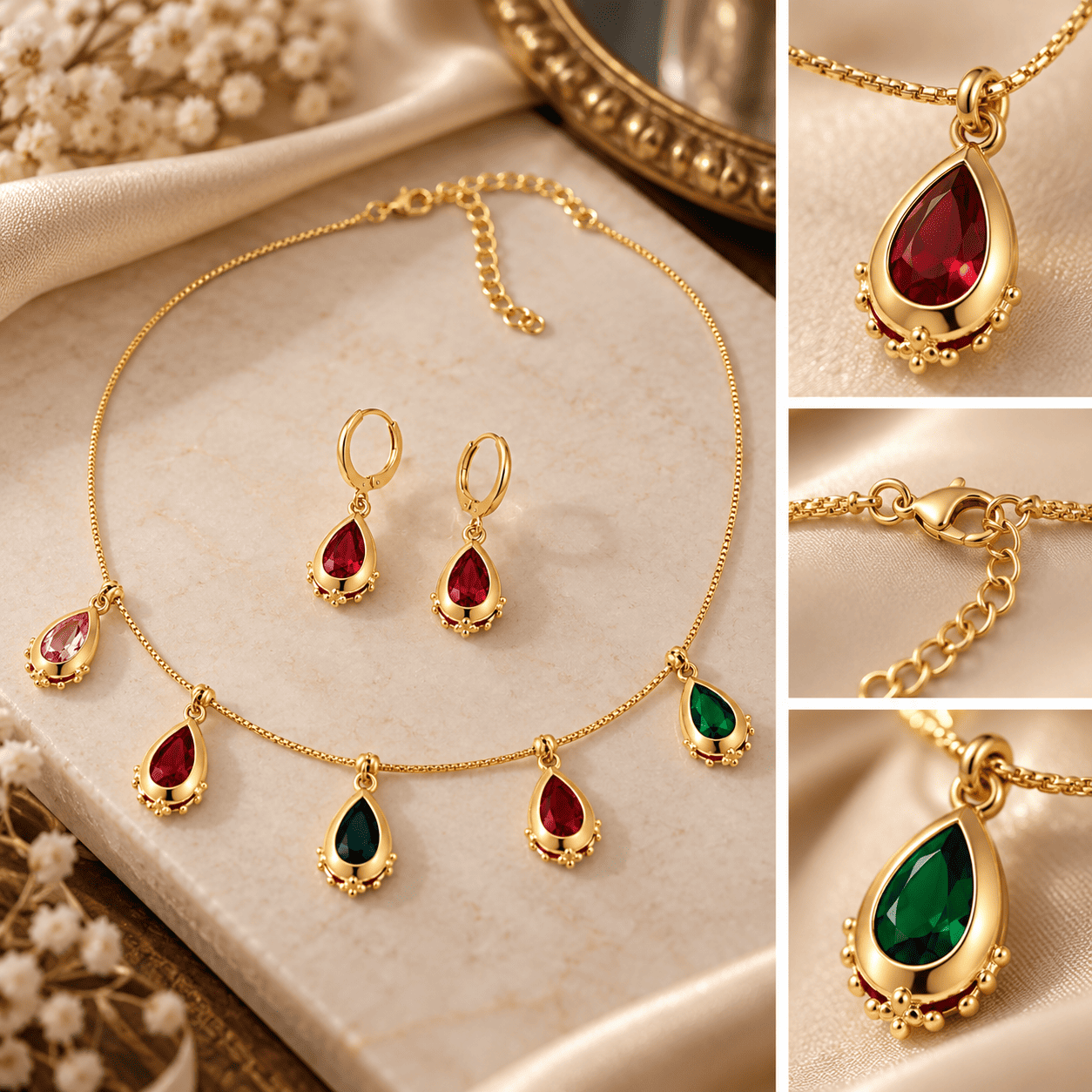Multicolor Gold Teardrop Stone Necklace